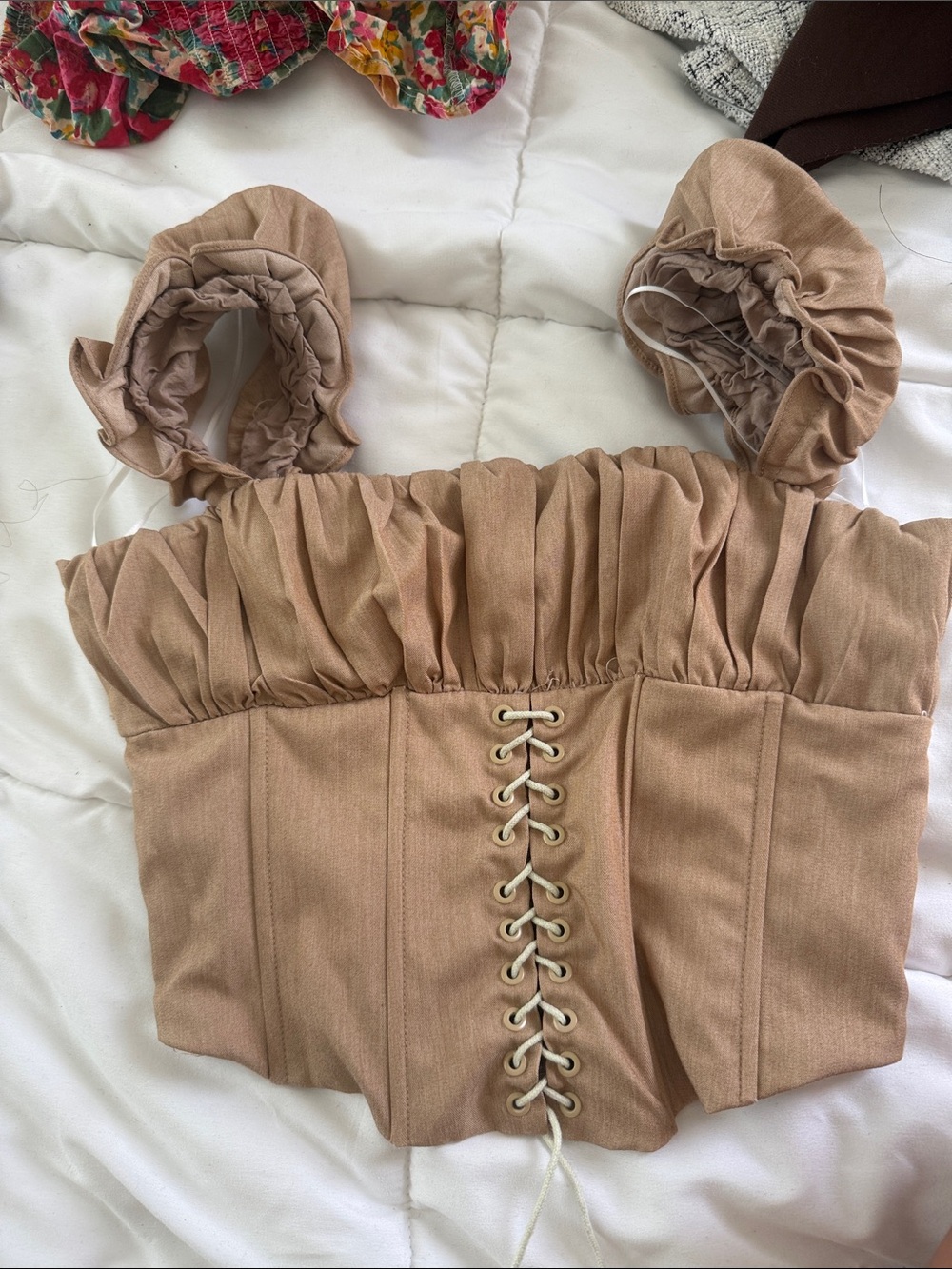 Princess Polly Beige Lace-Up Corset Crop Top
